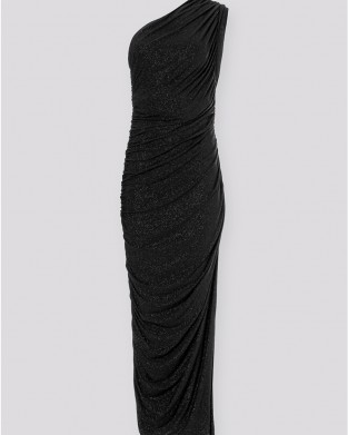 Zoya One Shoulder Ruffles Fitted Black Long Φόρεμα