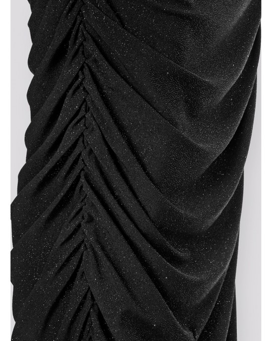 Zoya One Shoulder Ruffles Fitted Black Long Φόρεμα Zoya One Shoulder Ruffles Fitted Black Long Φόρεμα