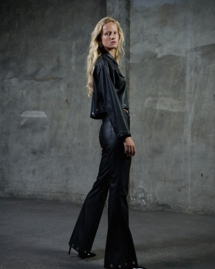 Zoya Faux Leather Buttons Black Παντελόνι