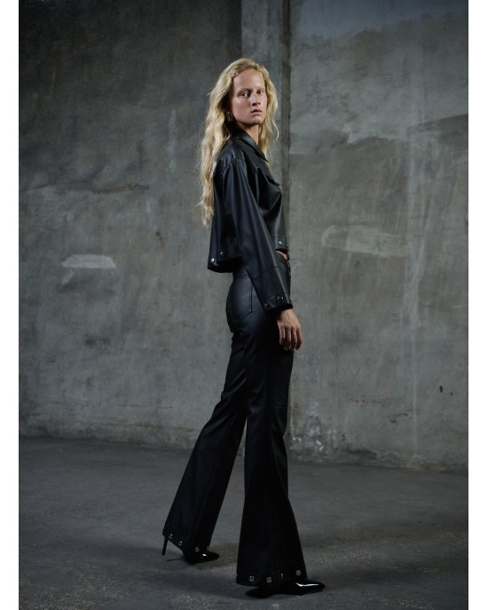 Zoya Faux Leather Buttons Black Πουκάμισο