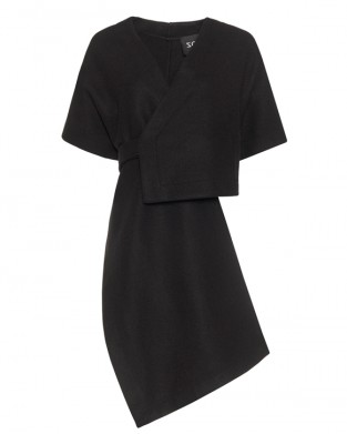 Zoya Asymmetric Shortsleeve Belted Short Black Παλτό/Κάπα