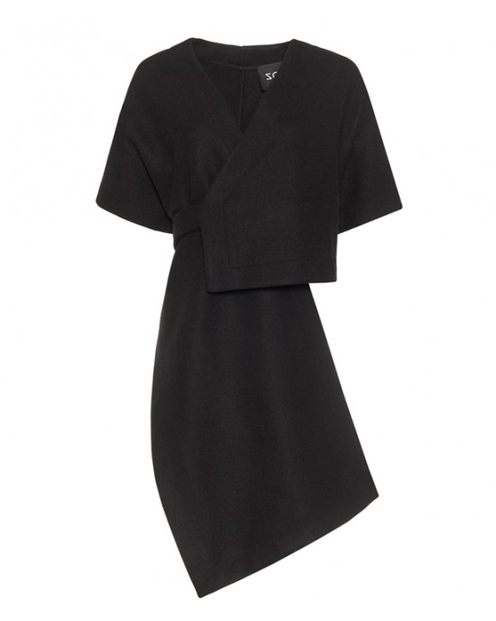 Zoya Asymmetric Shortsleeve Belted Short Black Παλτό/Κάπα Zoya Asymmetric Shortsleeve Belted Short Black Παλτό/Κάπα