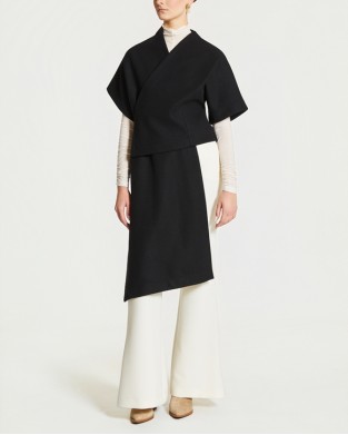 Zoya Asymmetric Shortsleeve Belted Short Black Παλτό/Κάπα