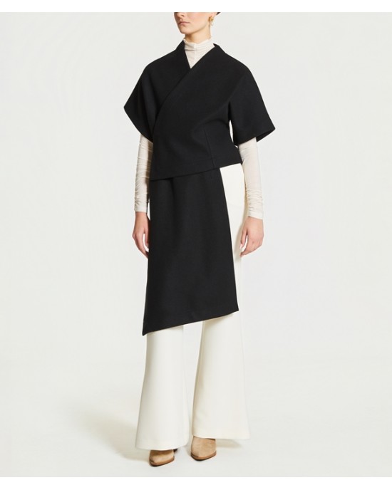 Zoya Asymmetric Shortsleeve Belted Short Black Παλτό/Κάπα Zoya Asymmetric Shortsleeve Belted Short Black Παλτό/Κάπα