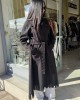 Zoya Fringed Belted Long Black Παλτό