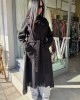 Zoya Fringed Belted Long Black Παλτό