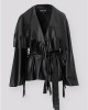 Zoya Fringed Belted Faux Leather Short Black Παλτό Zoya Fringed Belted Faux Leather Short Black Παλτό