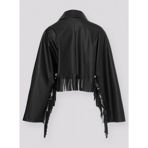 Zoya Fringed Belted Faux Leather Short Black Παλτό