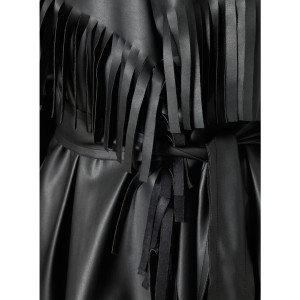 Zoya Fringed Belted Faux Leather Short Black Παλτό Zoya Fringed Belted Faux Leather Short Black Παλτό