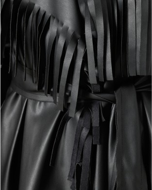 Zoya Fringed Belted Faux Leather Short Black Παλτό