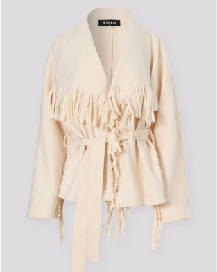 Zoya Fringed Belted Short Vanilla Παλτό