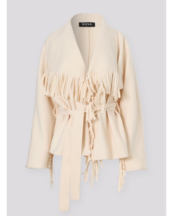 Zoya Fringed Belted Short Vanilla Παλτό Zoya Fringed Belted Short Vanilla Παλτό