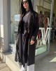 Zoya Fringed Belted Long Black Παλτό