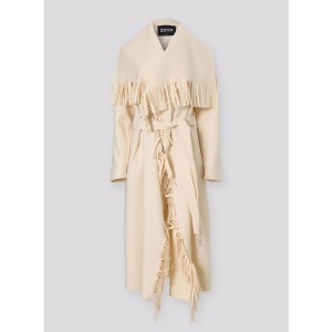 Zoya Fringed Belted Long Vanilla Παλτό