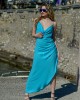 Zoya Drape Open Back Turquoise Midi Φόρεμα