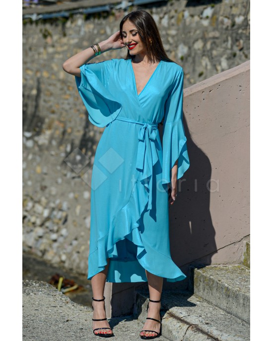 Zoya Wrap Midi Turquoise Φόρεμα