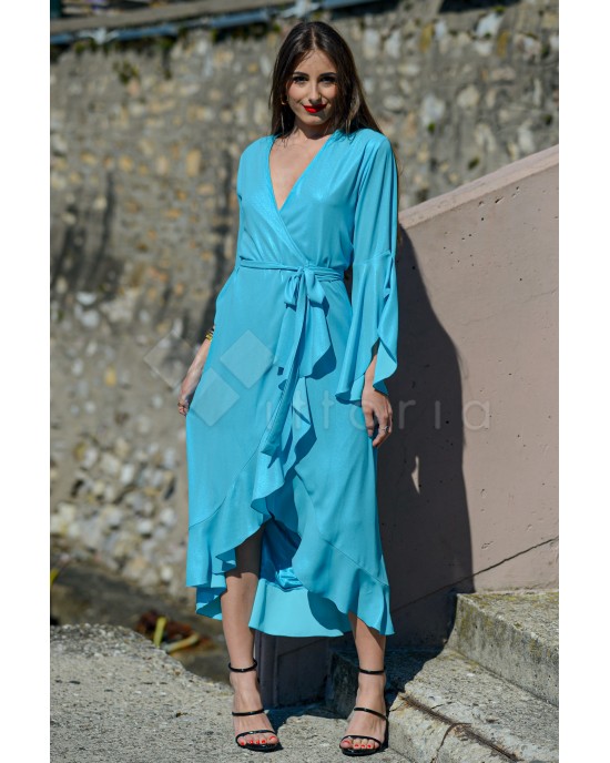 Zoya Wrap Midi Turquoise Φόρεμα