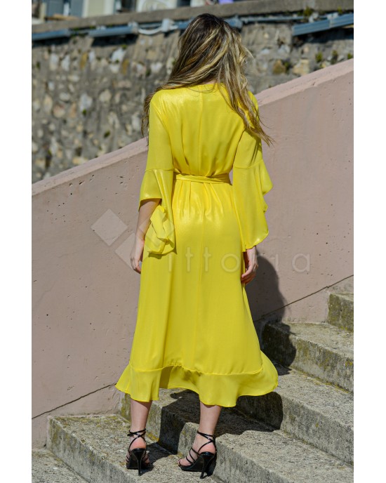 Zoya Wrap Midi Yellow Φόρεμα