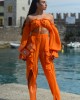 Zoya Gauze Crop Top & Παντελόνι Με Ανοίγματα Με Βολάν Πορτοκαλί