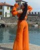 Zoya Gauze Crop Top & Παντελόνι Με Ανοίγματα Με Βολάν Πορτοκαλί