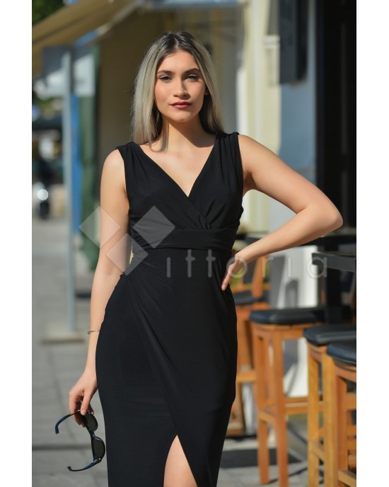 Zoya Sleeveless Ruffles Midi Black Φόρεμα