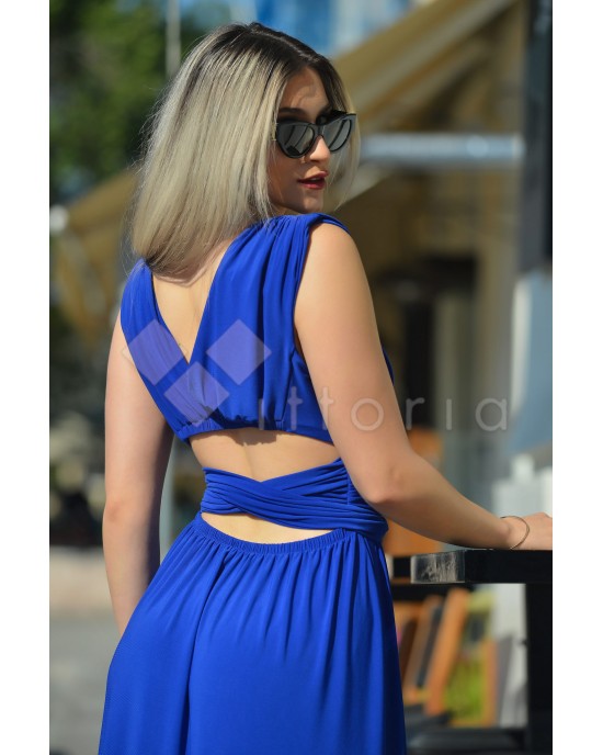 Zoya Sleeveless Ruffles Belted Maxi Roua Blue Φόρεμα