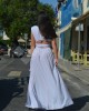 Zoya Sleeveless Ruffles Belted Maxi White Φόρεμα