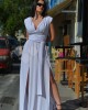 Zoya Sleeveless Ruffles Belted Maxi White Φόρεμα