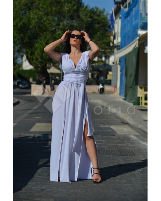 Zoya Sleeveless Ruffles Belted Maxi White Φόρεμα