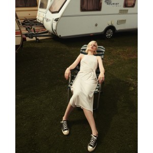 Zoya Sleeveless Belted Rip Midi Beige Φόρεμα