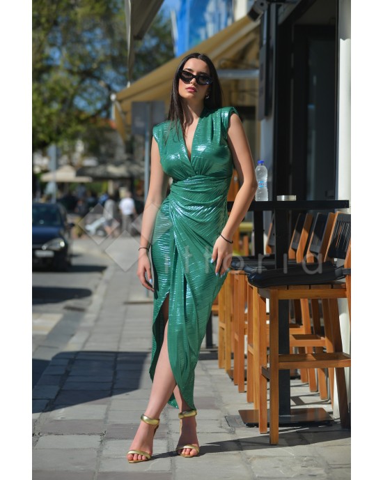 Zoya Metallic Padded Sleeveless Shimmer Mint Φόρεμα