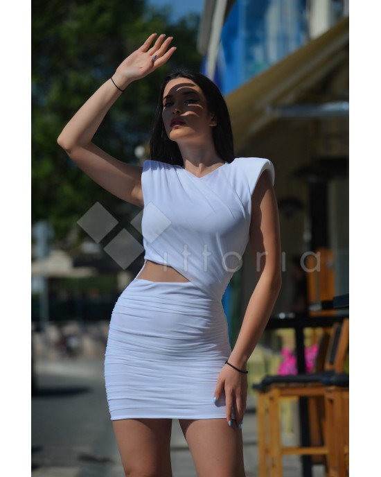 Zoya Tulle Sleeveless Padded Ruffles Mini White Φόρεμα