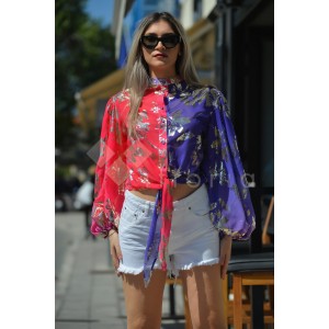 Zoya Metallic Purple/Gold Wrap Crop Πουκάμισο