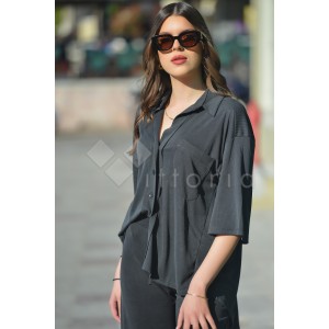 Zoya Shortsleeve Comfort Fit Rip Black Πουκάμισο & Crop Παντελόνι