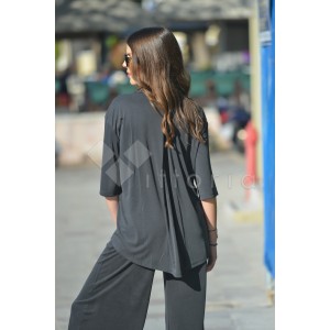 Zoya Shortsleeve Comfort Fit Rip Black Πουκάμισο & Crop Παντελόνι