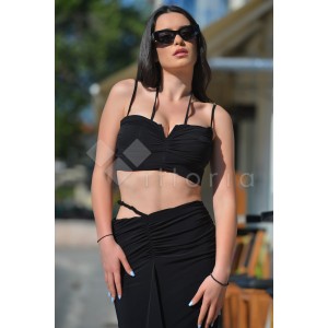 Zoya Spaghetti Strap Bustier Top & Ruffles Midi Φούστα Black