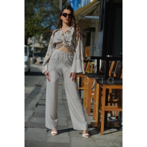 Zoya Metallic Beige/Gold Crop Top & Παντελόνι