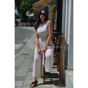 Zoya Sleeveless Wide Leg Belted Rip Beige Ολόσωμη Φόρμα Zoya Sleeveless Wide Leg Belted Rip Beige Ολόσωμη Φόρμα