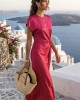 Zoya Drape Knot Satin Fuchsia Maxi Φόρεμα