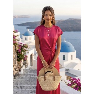 Zoya Drape Knot Satin Fuchsia Maxi Φόρεμα