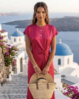 Zoya Drape Knot Satin Fuchsia Maxi Φόρεμα