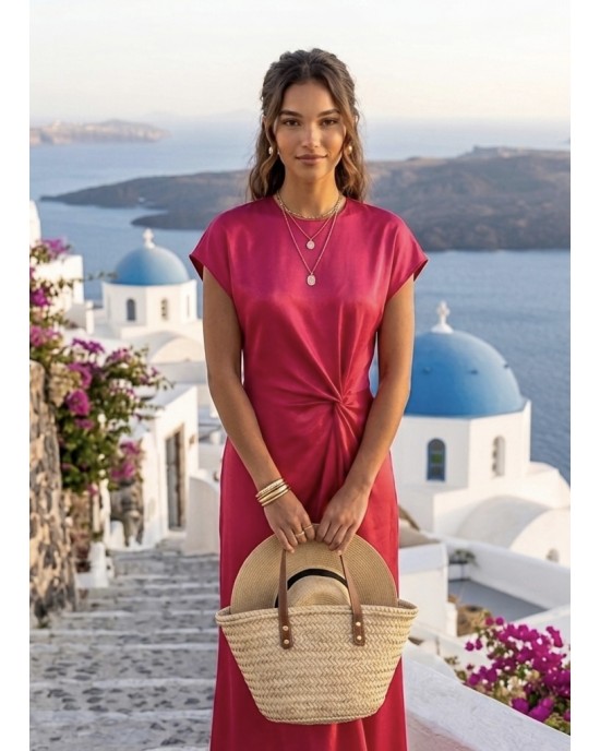 Zoya Drape Knot Satin Fuchsia Maxi Φόρεμα