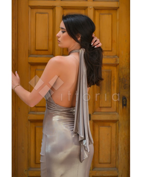 Zoya Metallic Gold Halter Maxi Φόρεμα