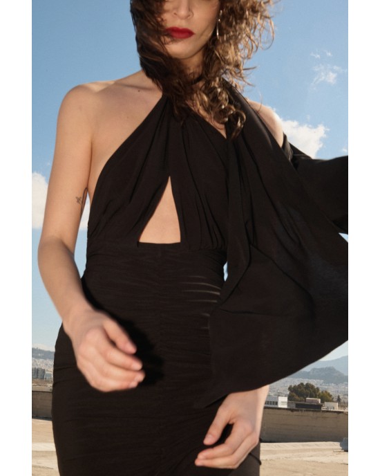 Zoya Open Back Midi Black Φόρεμα