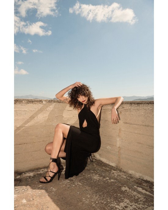 Zoya Open Back Midi Black Φόρεμα
