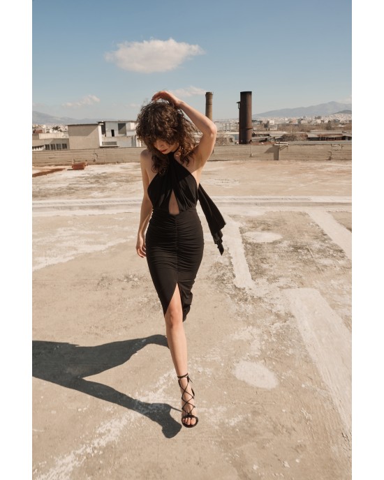 Zoya Open Back Midi Black Φόρεμα