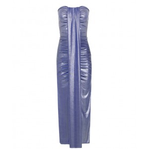 Zoya Metallic Blue Strapless Midi Φόρεμα