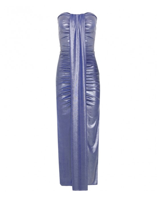 Zoya Metallic Blue Strapless Midi Φόρεμα
