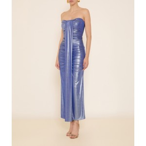 Zoya Metallic Blue Strapless Midi Φόρεμα