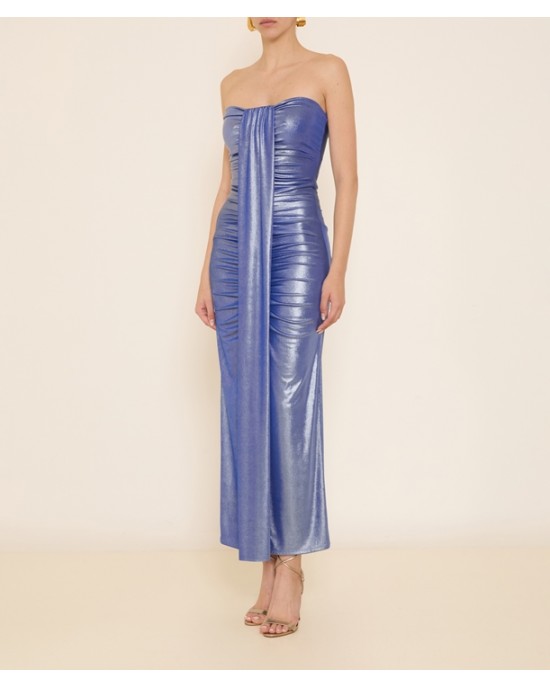 Zoya Metallic Blue Strapless Midi Φόρεμα
